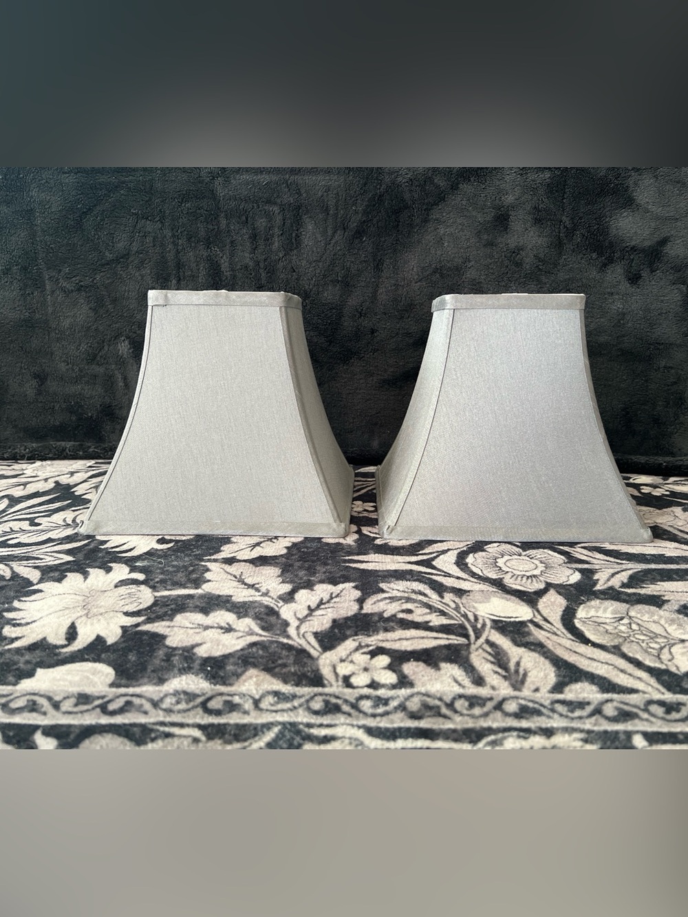 Set Of Two Pewter Gray Small Square Lampshades 5 1/4” Top 10” Bottom 9 1/4”Tall